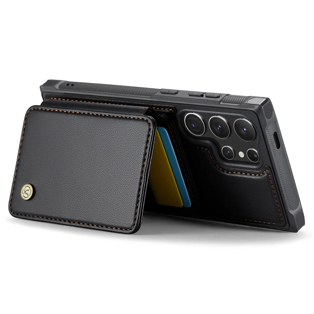 JEEHOOD J05 For Samsung Galaxy S24 Ultra Case Leather Mobile Cover with Detachable Magnetic Card Bag - Black - 4