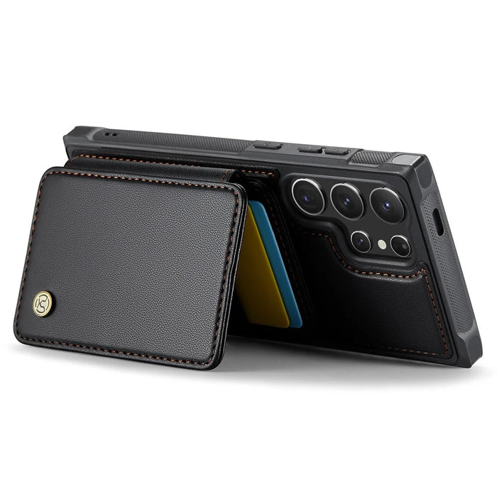 JEEHOOD J05 For Samsung Galaxy S24 Ultra Case Leather Mobile Cover with Detachable Magnetic Card Bag - Black - 4