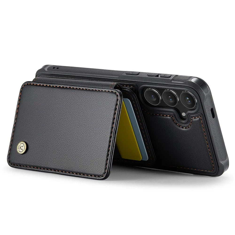 JEEHOOD J05 For Samsung Galaxy S24 Case Leather Mobile Cover with Detachable Magnetic Card Bag - Black - 4
