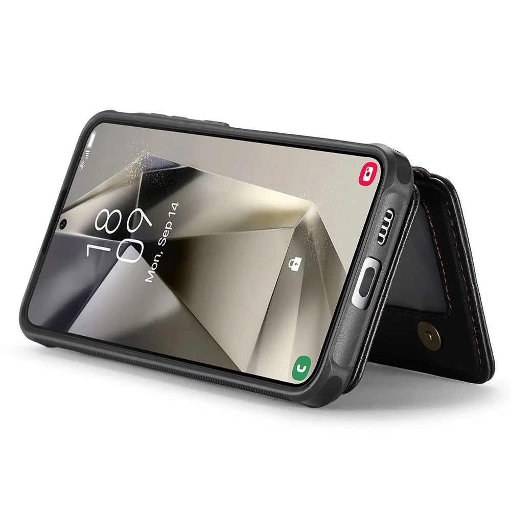 JEEHOOD J05 For Samsung Galaxy S24 Case Leather Mobile Cover with Detachable Magnetic Card Bag - Black - 5