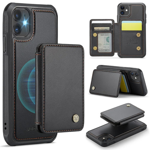 JEEHOOD J05 For iPhone 11 Case Leather Mobile Cover with Detachable Magnetic Card Bag - Black - 1
