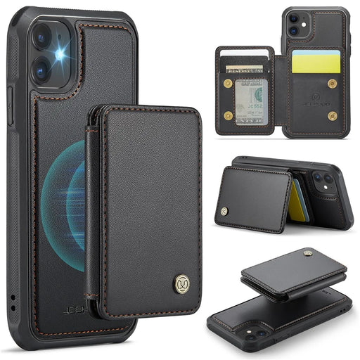 JEEHOOD J05 For iPhone 11 Case Leather Mobile Cover with Detachable Magnetic Card Bag - Black - 1