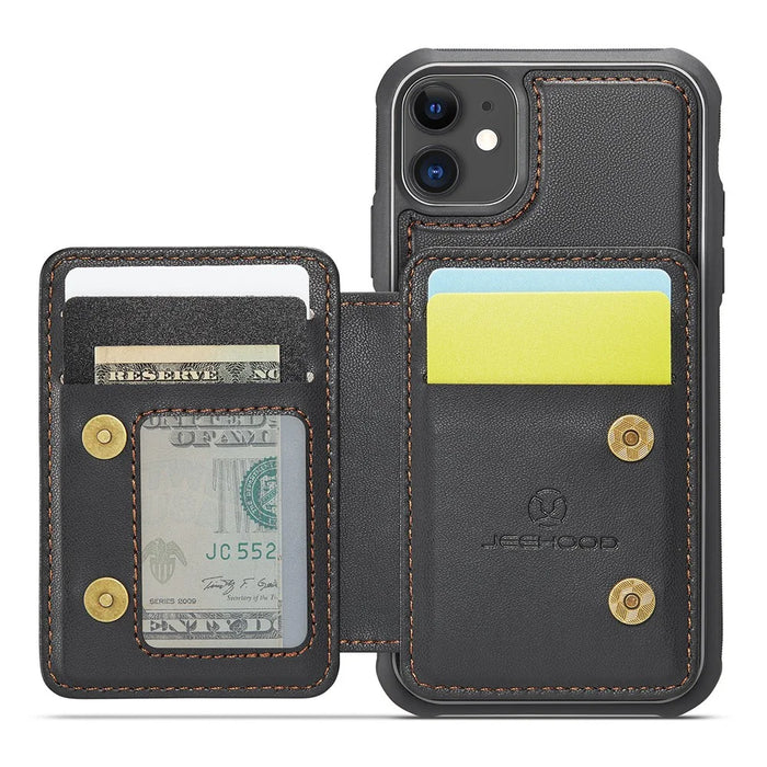JEEHOOD J05 For iPhone 11 Case Leather Mobile Cover with Detachable Magnetic Card Bag - Black - 3