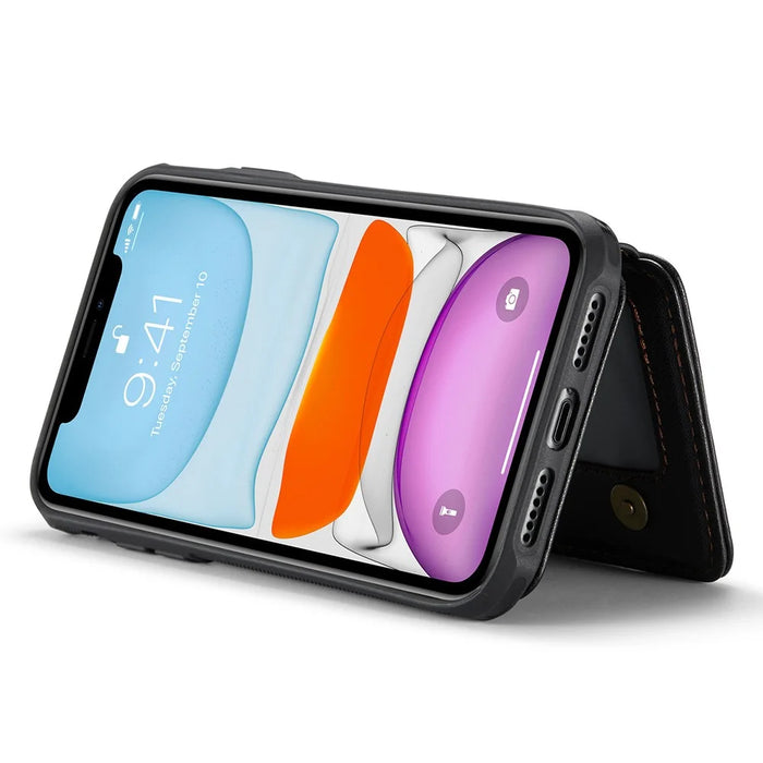 JEEHOOD J05 For iPhone 11 Case Leather Mobile Cover with Detachable Magnetic Card Bag - Black - 5