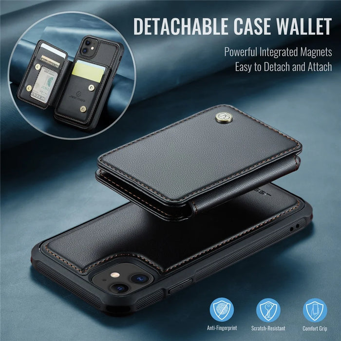 JEEHOOD J05 For iPhone 11 Case Leather Mobile Cover with Detachable Magnetic Card Bag - Black - 6