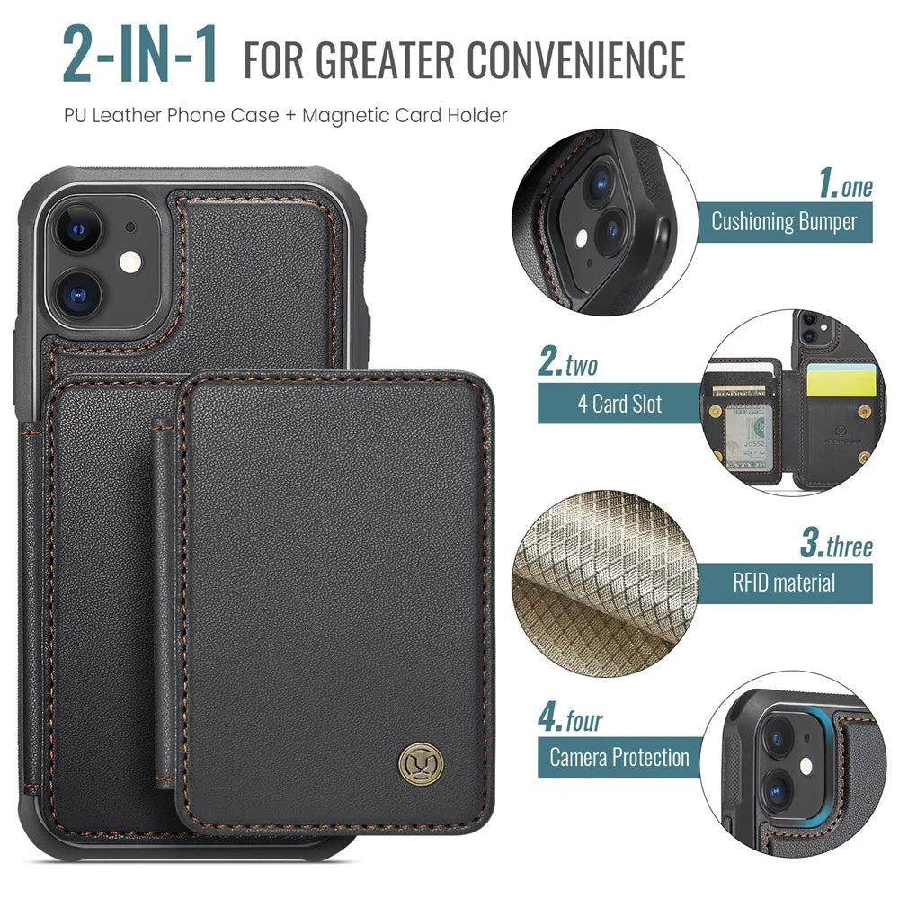 JEEHOOD J05 For iPhone 11 Case Leather Mobile Cover with Detachable Magnetic Card Bag - Black - 7
