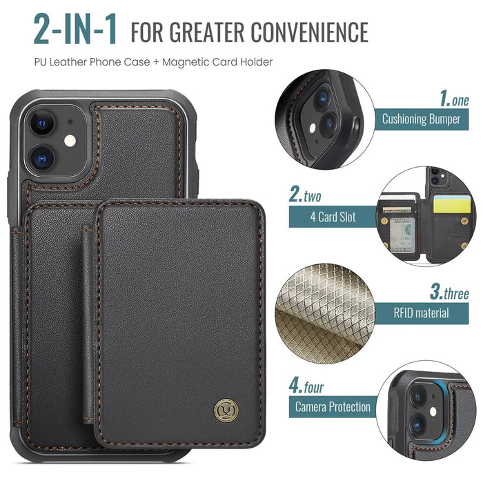 JEEHOOD J05 For iPhone 11 Case Leather Mobile Cover with Detachable Magnetic Card Bag - Black - 7