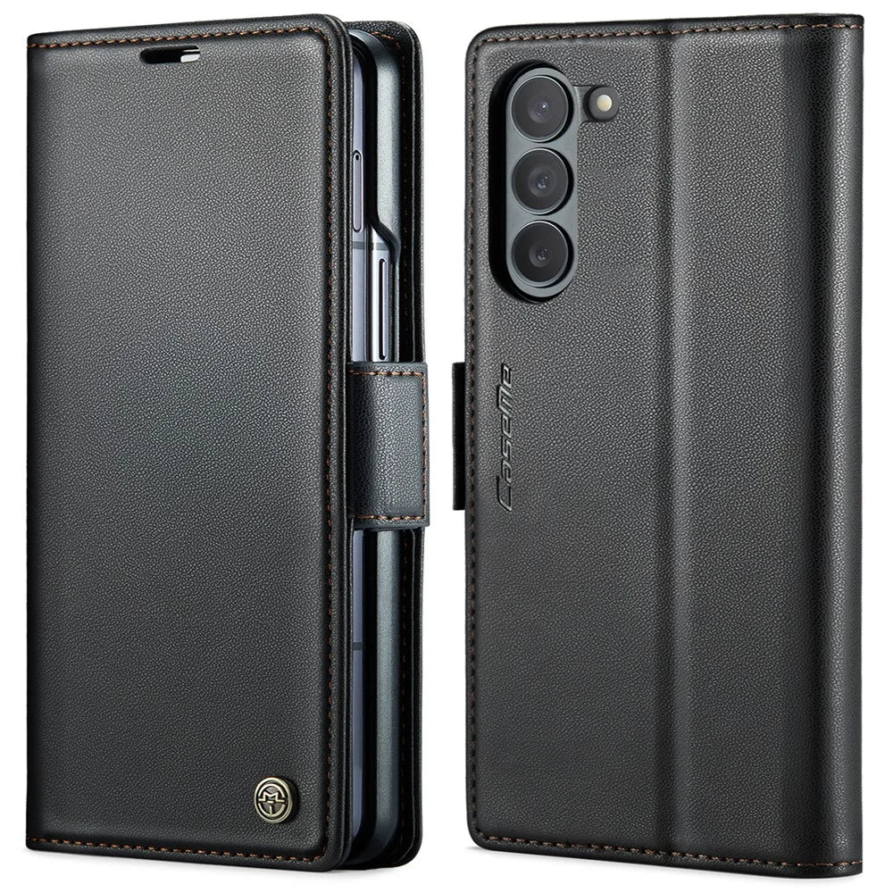 For Samsung Galaxy Z Fold6 5G Leather Case CASEME 023 RFID Blocking 3 Card Slot Mobile Cover - Black - 1