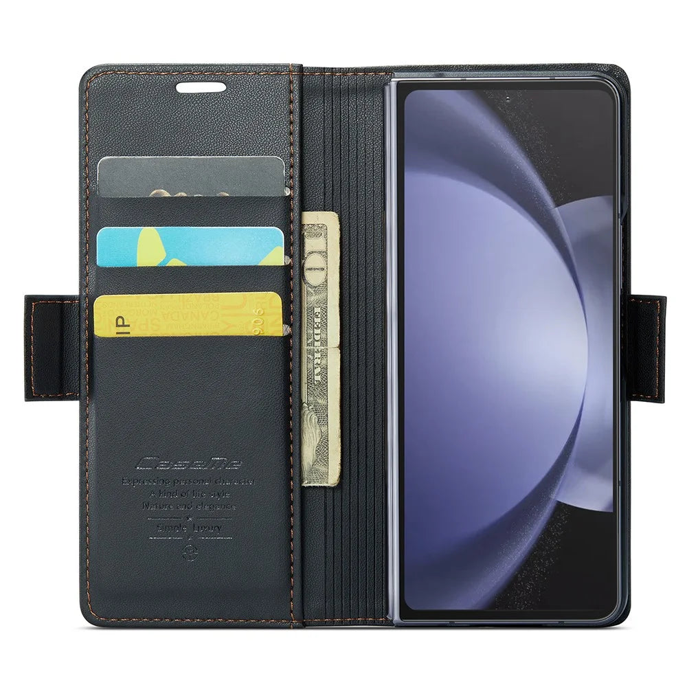 For Samsung Galaxy Z Fold6 5G Leather Case CASEME 023 RFID Blocking 3 Card Slot Mobile Cover - Black - 2