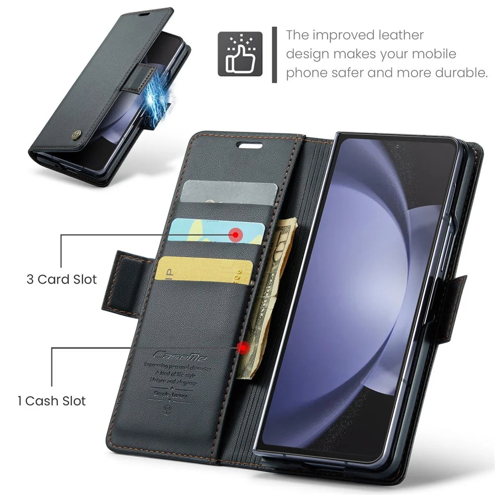 For Samsung Galaxy Z Fold6 5G Leather Case CASEME 023 RFID Blocking 3 Card Slot Mobile Cover - Black - 7
