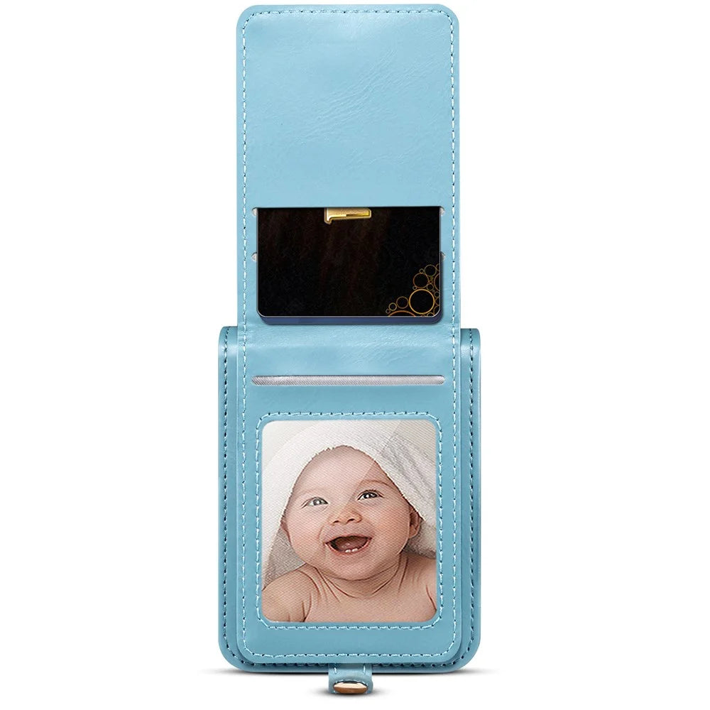 For Samsung Galaxy Z Flip7 FE 5G / Z Flip6 5G Case Leather+PC Phone Cover with Card Holder Long Strap - Blue - 6