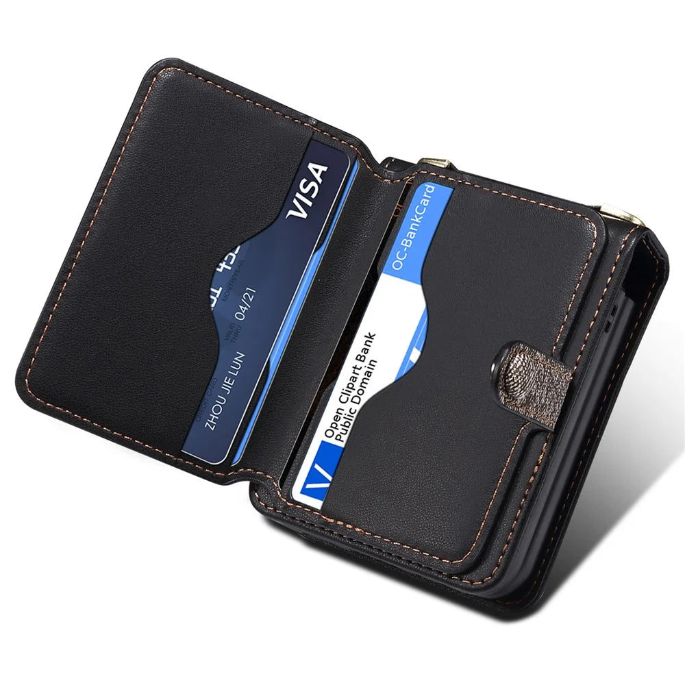 For Samsung Galaxy Z Flip7 FE 5G / Z Flip6 5G Case Splicing Color Leather Phone Cover with Card Slot Holder Lanyard - Dark Grey - 3