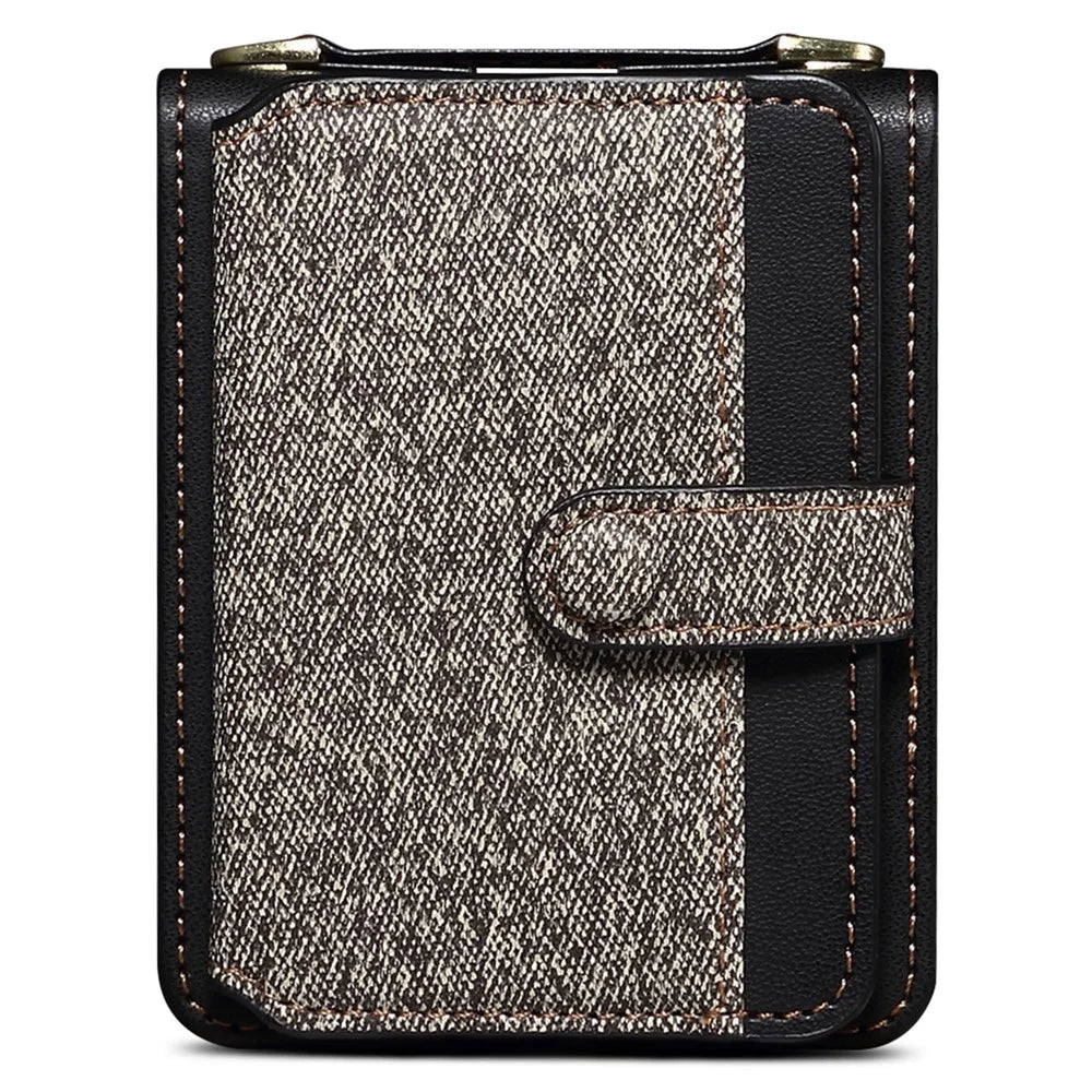For Samsung Galaxy Z Flip7 FE 5G / Z Flip6 5G Case Splicing Color Leather Phone Cover with Card Slot Holder Lanyard - Dark Grey - 5