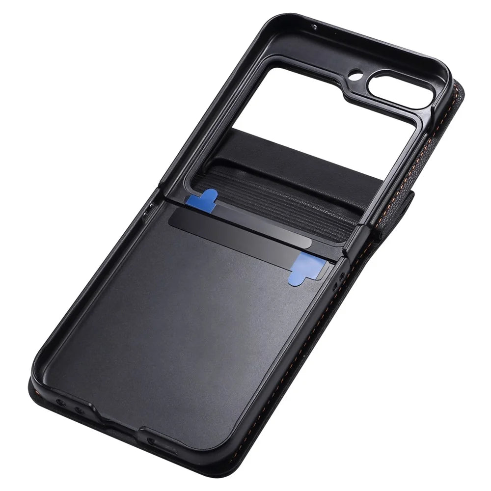 For Samsung Galaxy Z Flip7 FE 5G / Z Flip6 5G Case Splicing Color Leather Phone Cover with Card Slot Holder Lanyard - Dark Grey - 6