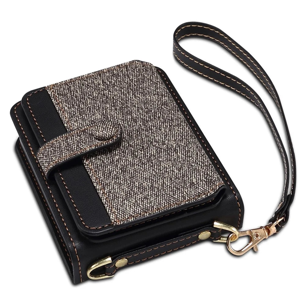 For Samsung Galaxy Z Flip7 FE 5G / Z Flip6 5G Case Splicing Color Leather Phone Cover with Card Slot Holder Lanyard - Dark Grey - 7