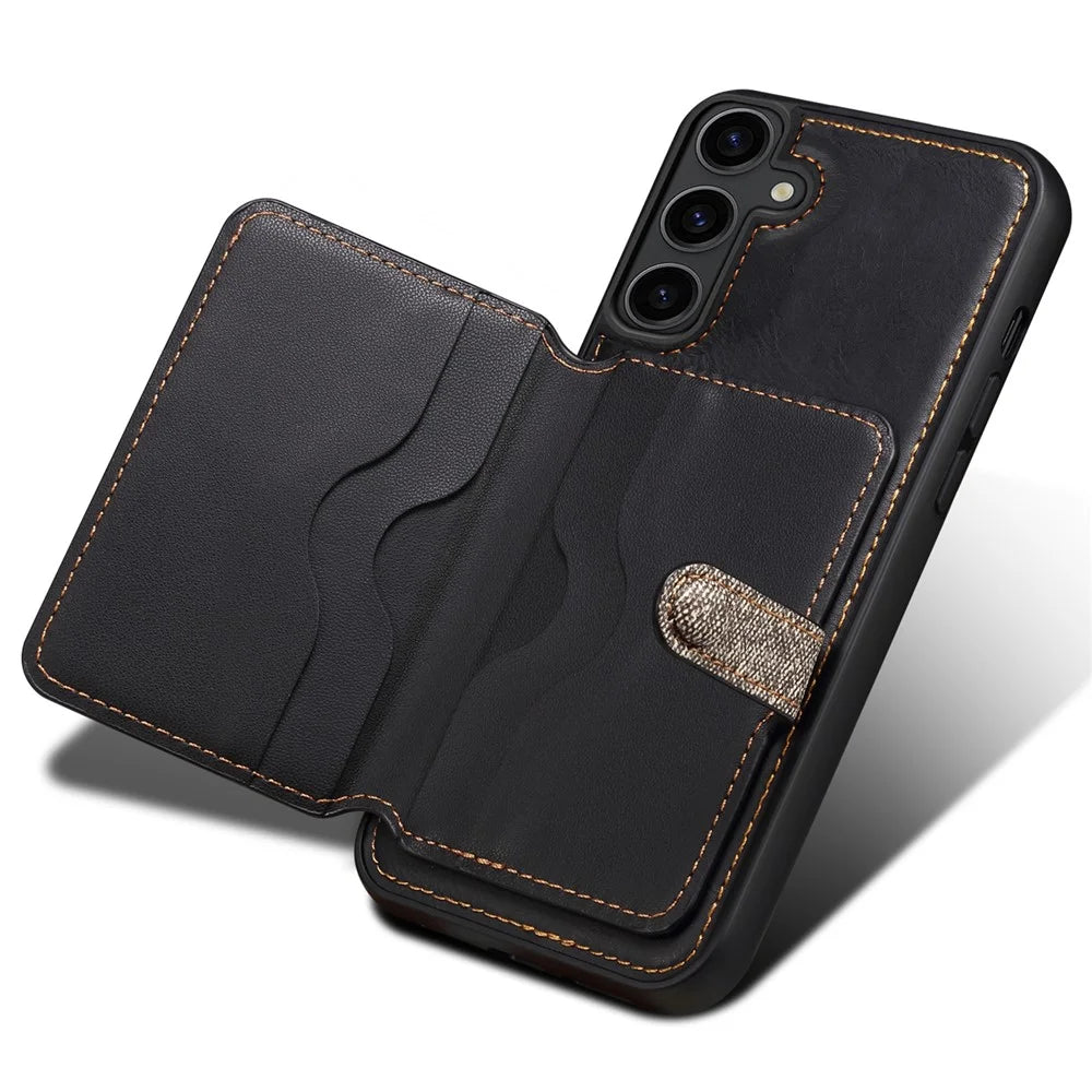 ESEBLE For Samsung Galaxy S24 Case PU Leather Coated PC+TPU Phone Cover Card Slots Kickstand - Dark Grey - 2