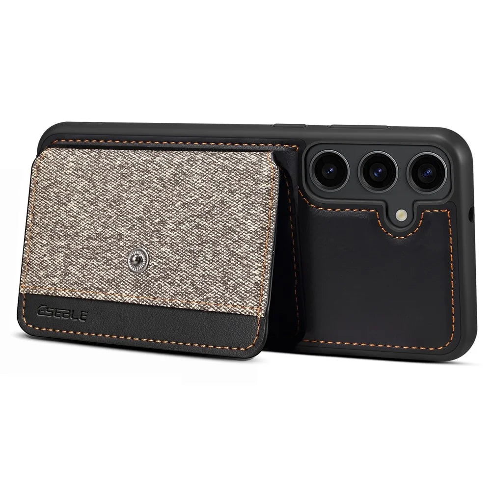 ESEBLE For Samsung Galaxy S24 Case PU Leather Coated PC+TPU Phone Cover Card Slots Kickstand - Dark Grey - 3