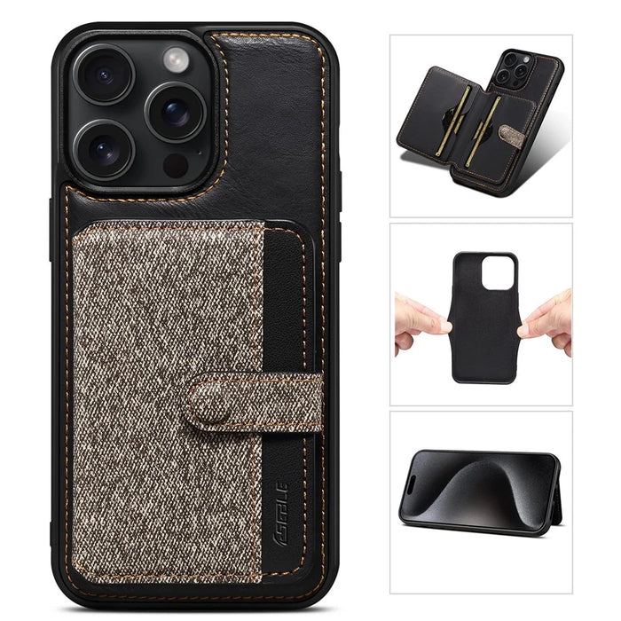 ESEBLE For iPhone 14 Pro Case Kickstand PU Leather Back Shell with Card Slots Color Splicing - Dark Grey - 1