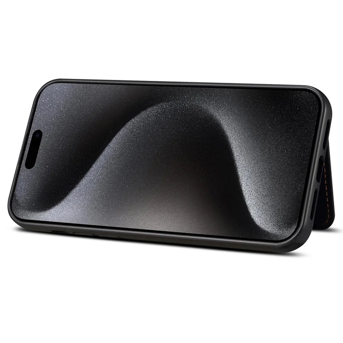 ESEBLE For iPhone 14 Pro Case Kickstand PU Leather Back Shell with Card Slots Color Splicing - Dark Grey - 4