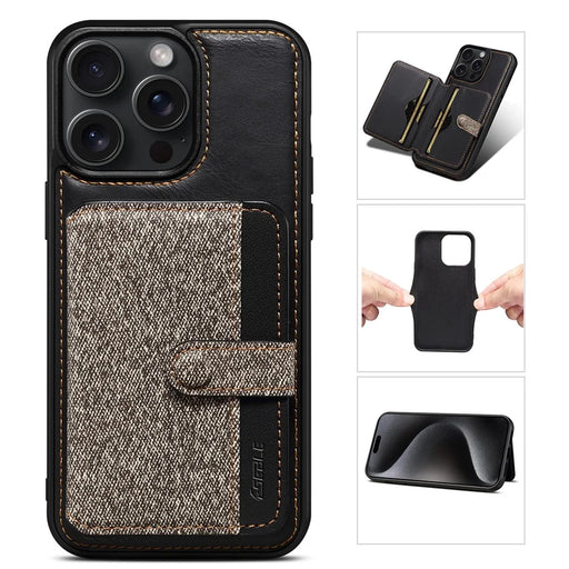 ESEBLE For iPhone 15 Pro Case with Card Holder Slot PU Leather Shockproof Back Cover - Dark Grey - 1