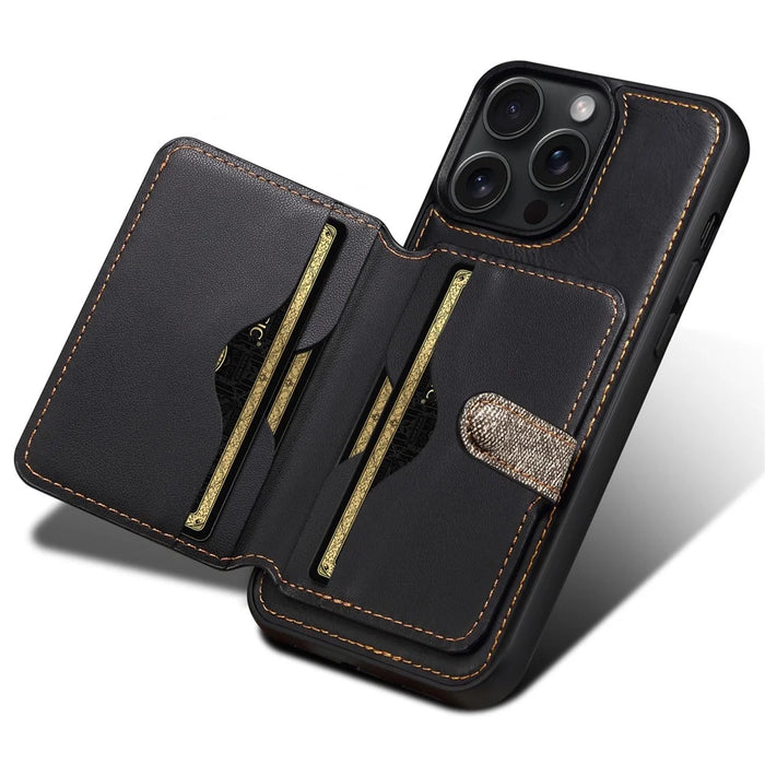 ESEBLE For iPhone 15 Pro Case with Card Holder Slot PU Leather Shockproof Back Cover - Dark Grey - 2