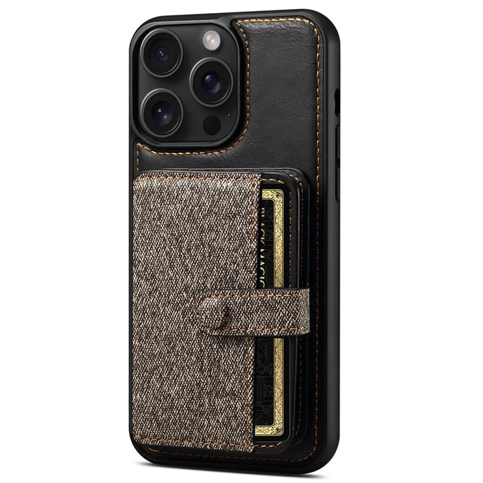 ESEBLE For iPhone 15 Pro Case with Card Holder Slot PU Leather Shockproof Back Cover - Dark Grey - 5