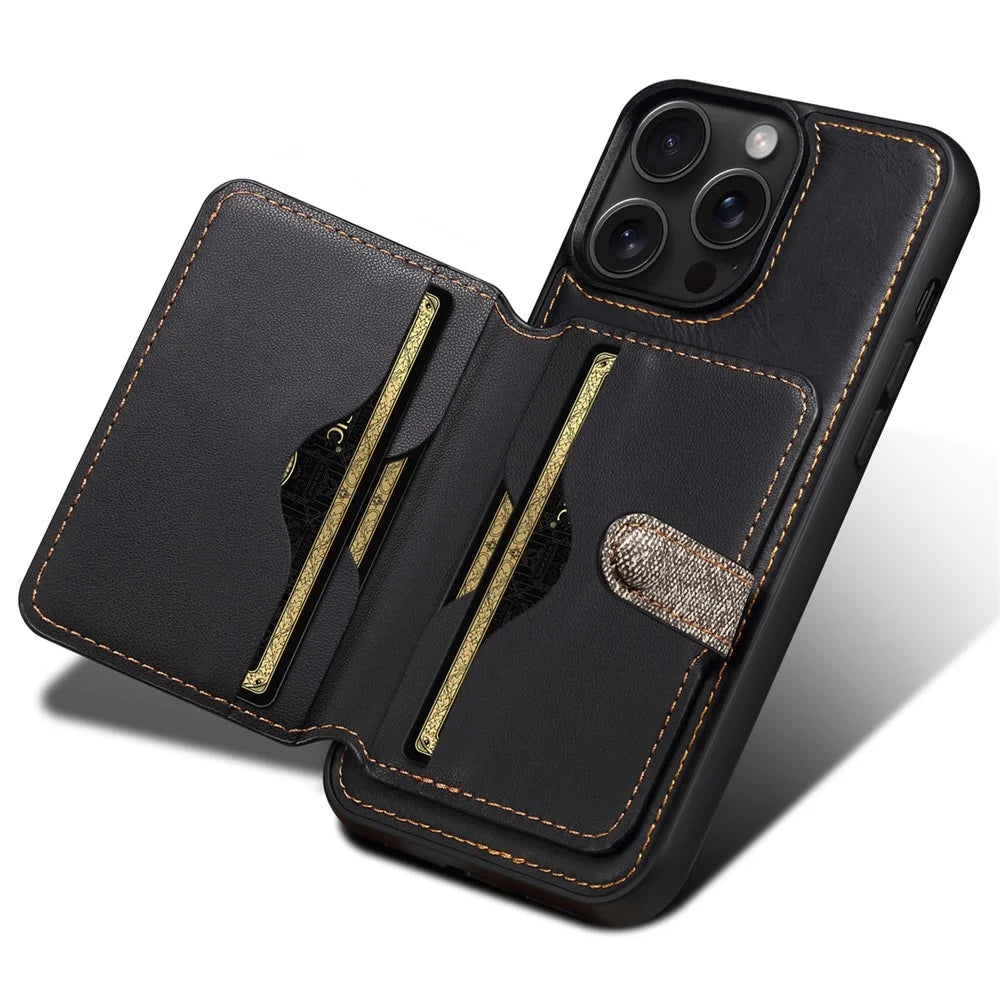 ESEBLE For iPhone 15 Pro Max Back Case Card Holder PU Leather + PC + TPU Phone Cover - Dark Grey - 2