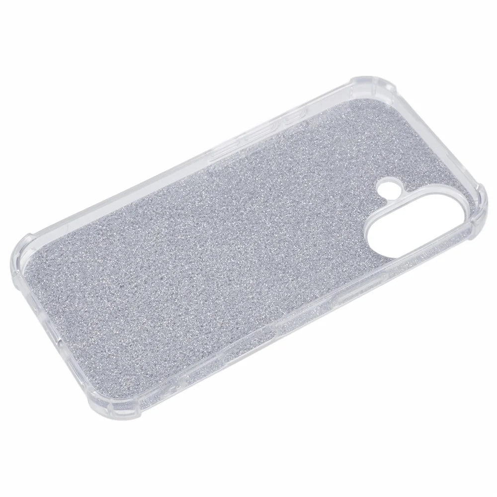 For iPhone 16 Case Reinforced Corners Soft TPU Protective Phone Cover with Card Paper - Glitter Silver - 4