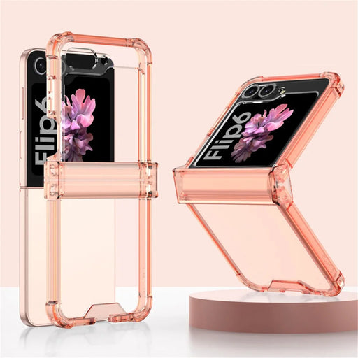 GKK For Samsung Galaxy Z Flip7 FE 5G / Z Flip6 5G Airbag Cushion Hinge Phone Cases TPU+PC Folding Phone Cover - Transparent Orange - 1
