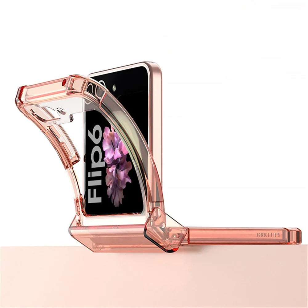 GKK For Samsung Galaxy Z Flip7 FE 5G / Z Flip6 5G Airbag Cushion Hinge Phone Cases TPU+PC Folding Phone Cover - Transparent Orange - 3