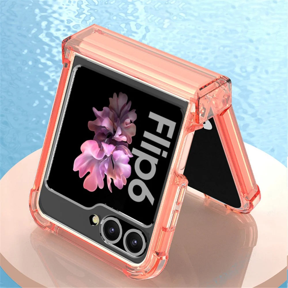 GKK For Samsung Galaxy Z Flip7 FE 5G / Z Flip6 5G Airbag Cushion Hinge Phone Cases TPU+PC Folding Phone Cover - Transparent Orange - 4