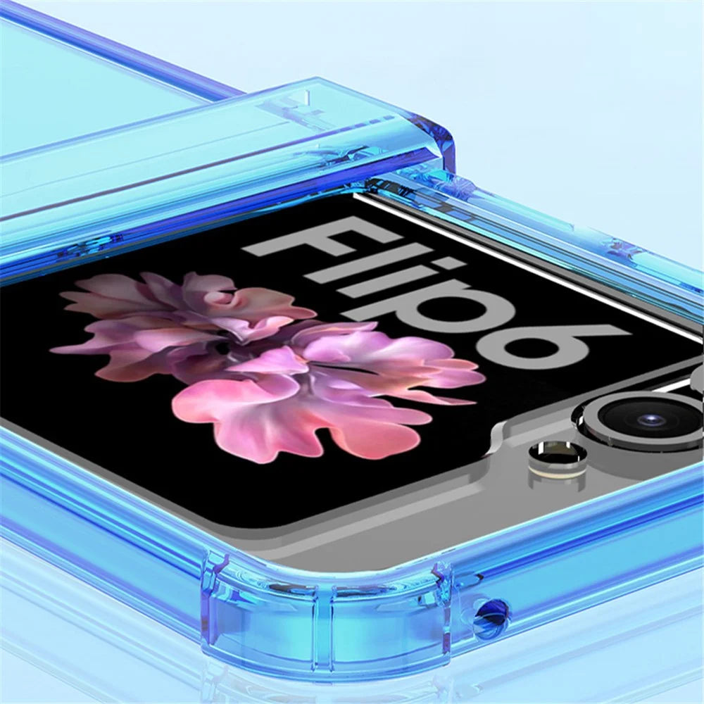 GKK For Samsung Galaxy Z Flip7 FE 5G / Z Flip6 5G Airbag Cushion Hinge Phone Cases TPU+PC Folding Phone Cover - Transparent Orange - 5