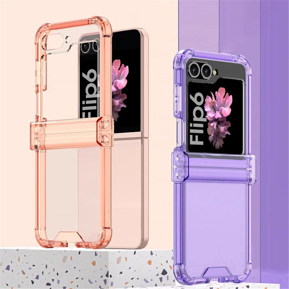 GKK For Samsung Galaxy Z Flip7 FE 5G / Z Flip6 5G Airbag Cushion Hinge Phone Cases TPU+PC Folding Phone Cover - Transparent Orange - 6