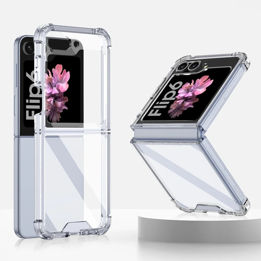 GKK For Samsung Galaxy Z Flip7 FE 5G / Z Flip6 5G Airbag Cushion Phone Cases TPU+PC Folding Phone Cover - Transparent - 1