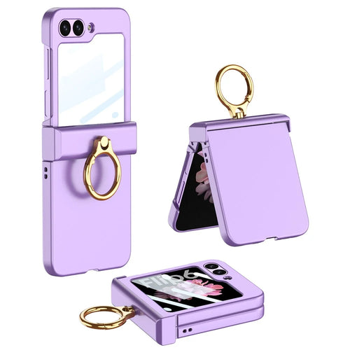 GKK For Samsung Galaxy Z Flip7 FE 5G / Z Flip6 5G Slim Phone Case PC Cover with Ring Holder+Tempered Glass Film - Purple - 1