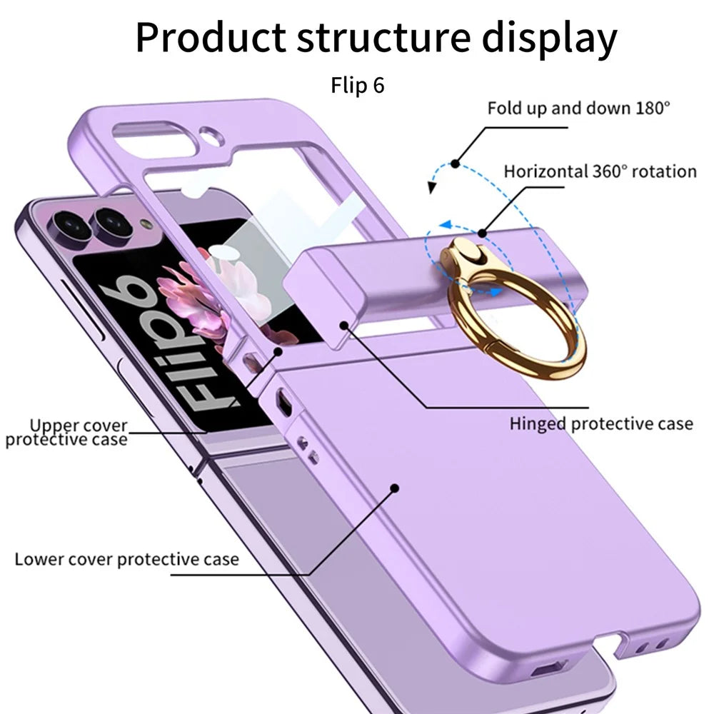 GKK For Samsung Galaxy Z Flip7 FE 5G / Z Flip6 5G Slim Phone Case PC Cover with Ring Holder+Tempered Glass Film - Purple - 2