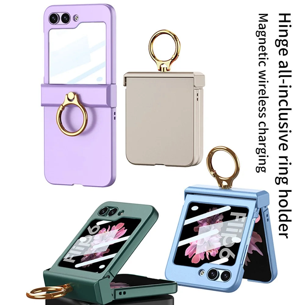 GKK For Samsung Galaxy Z Flip7 FE 5G / Z Flip6 5G Slim Phone Case PC Cover with Ring Holder+Tempered Glass Film - Purple - 3