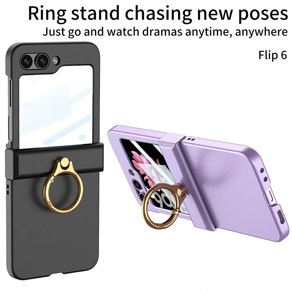 GKK For Samsung Galaxy Z Flip7 FE 5G / Z Flip6 5G Slim Phone Case PC Cover with Ring Holder+Tempered Glass Film - Purple - 4