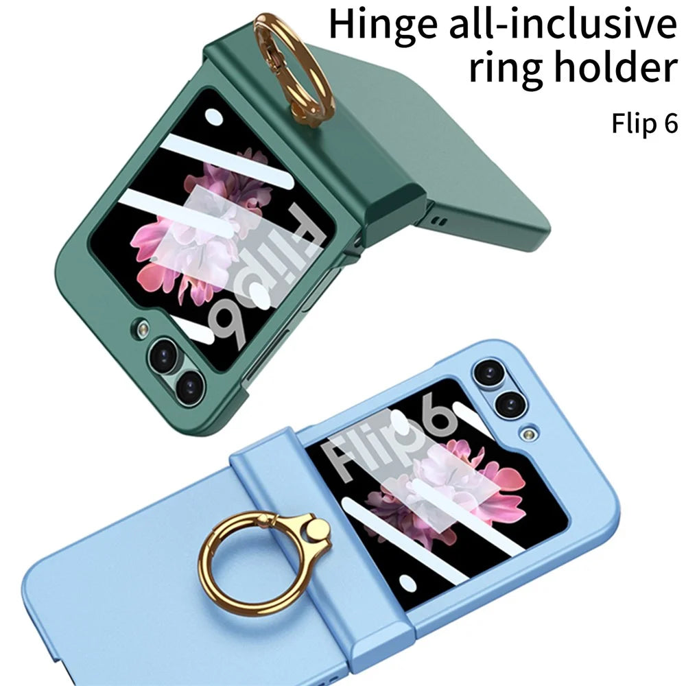 GKK For Samsung Galaxy Z Flip7 FE 5G / Z Flip6 5G Slim Phone Case PC Cover with Ring Holder+Tempered Glass Film - Purple - 5