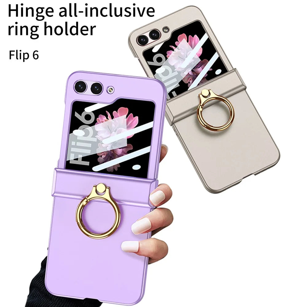 GKK For Samsung Galaxy Z Flip7 FE 5G / Z Flip6 5G Slim Phone Case PC Cover with Ring Holder+Tempered Glass Film - Purple - 6