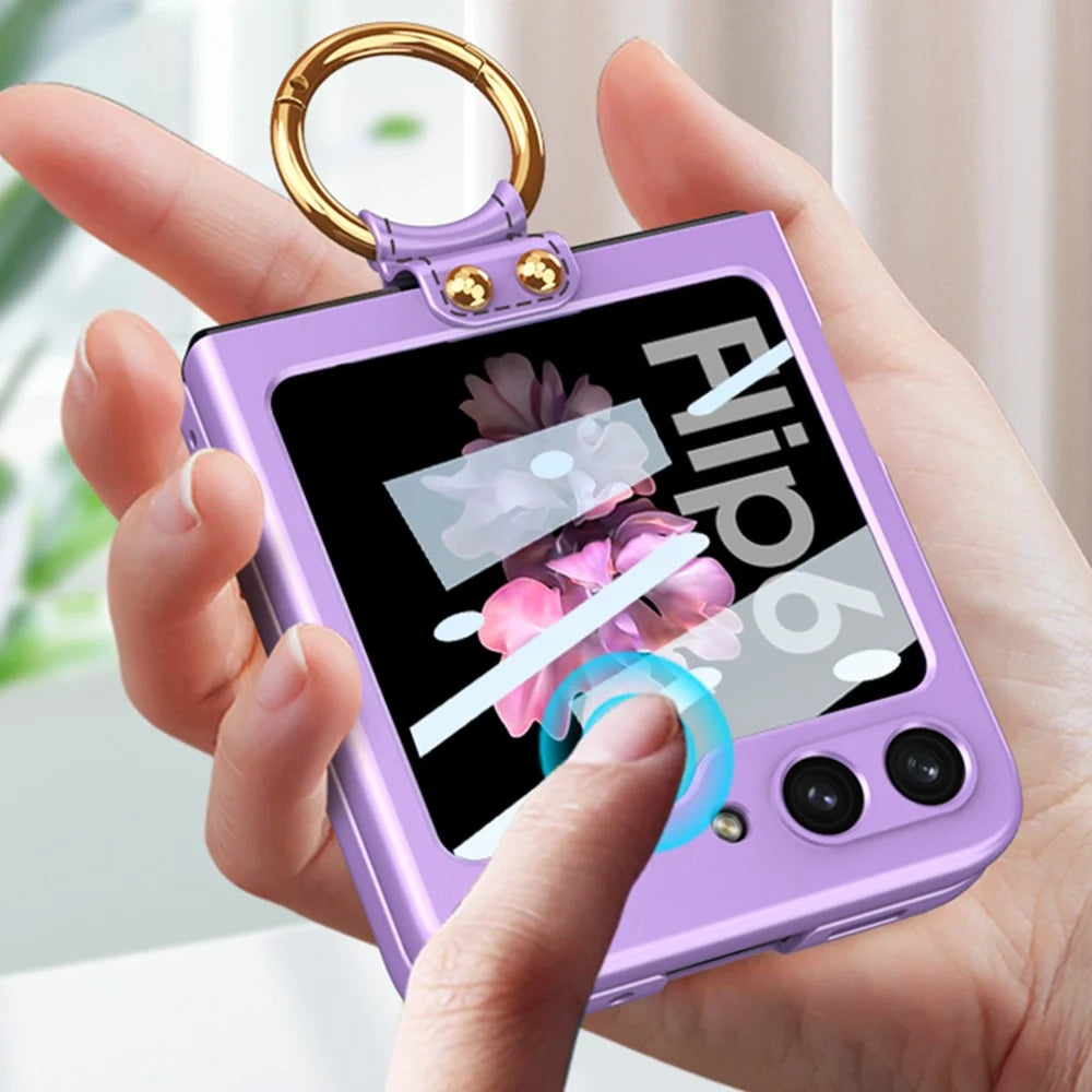 GKK For Samsung Galaxy Z Flip7 FE 5G / Z Flip6 5G Case PC Phone Cover with Ring Holder+Tempered Glass Back Screen Film - Purple - 2