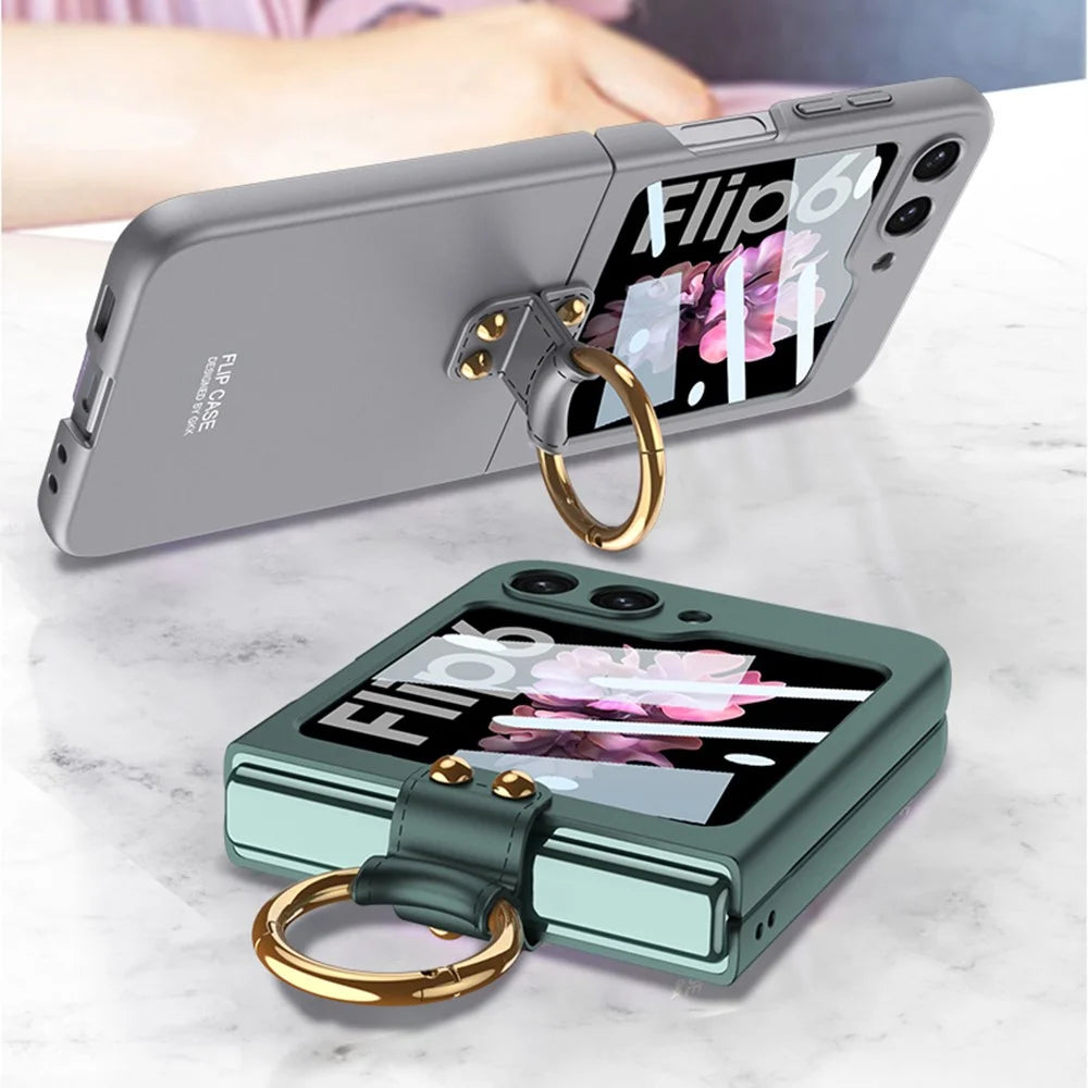 GKK For Samsung Galaxy Z Flip7 FE 5G / Z Flip6 5G Case PC Phone Cover with Ring Holder+Tempered Glass Back Screen Film - Purple - 7