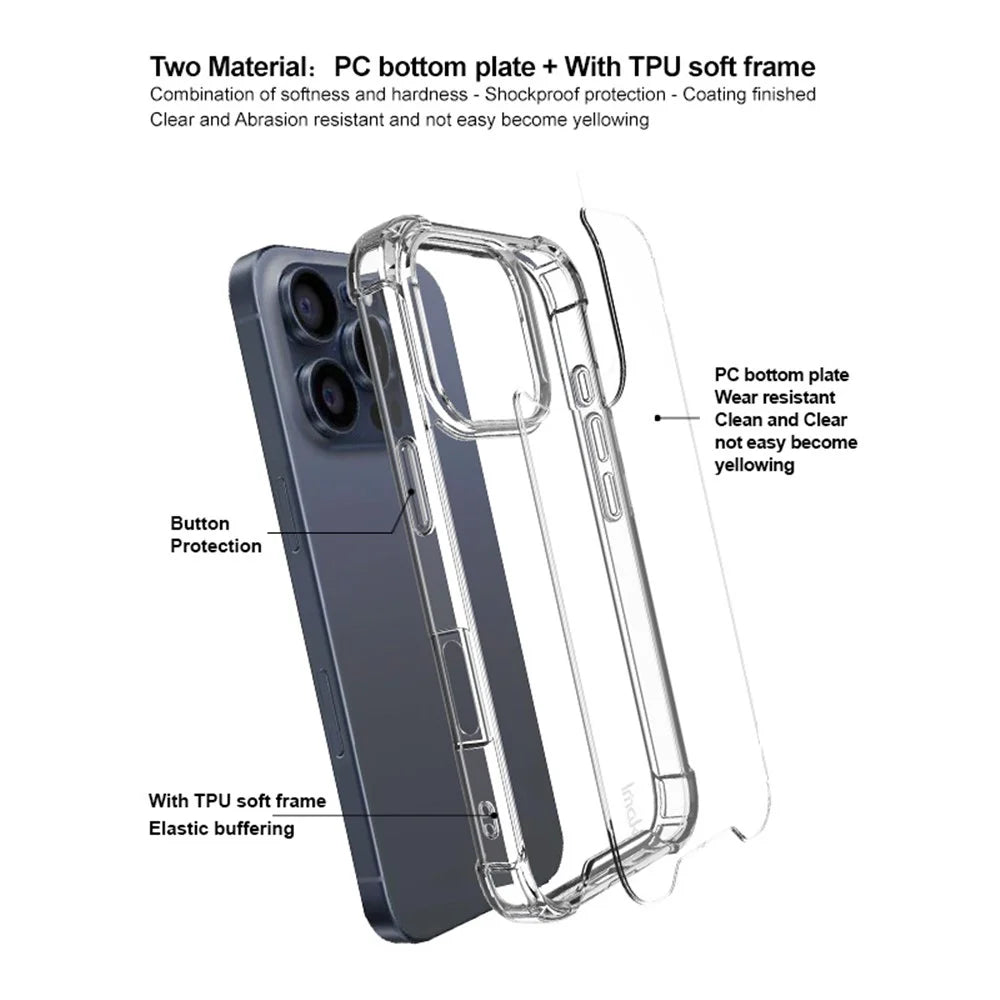 IMAK For iPhone 16 Pro Max Case Airbag Corners PC+TPU Clear Phone Cover - 3