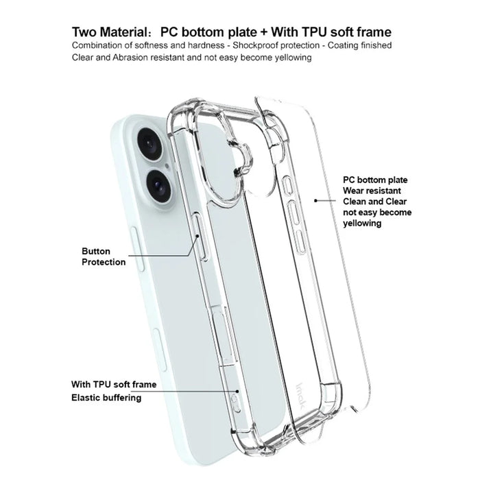 IMAK For iPhone 16 Clear Case Airbag Corners TPU Frame PC Back Cover - 3