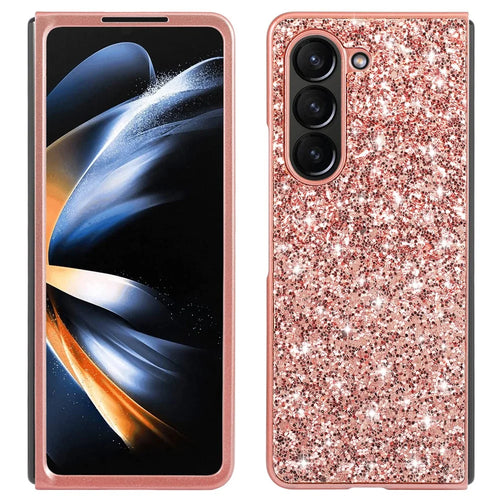 For Samsung Galaxy Z Fold6 5G Phone Case Glitter Electroplated TPU Frame PC Back Cover - Rose Gold - 1