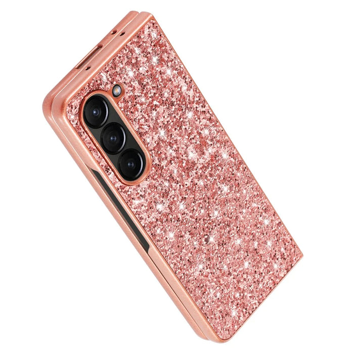 For Samsung Galaxy Z Fold6 5G Phone Case Glitter Electroplated TPU Frame PC Back Cover - Rose Gold - 4