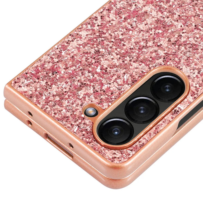For Samsung Galaxy Z Fold6 5G Phone Case Glitter Electroplated TPU Frame PC Back Cover - Rose Gold - 5