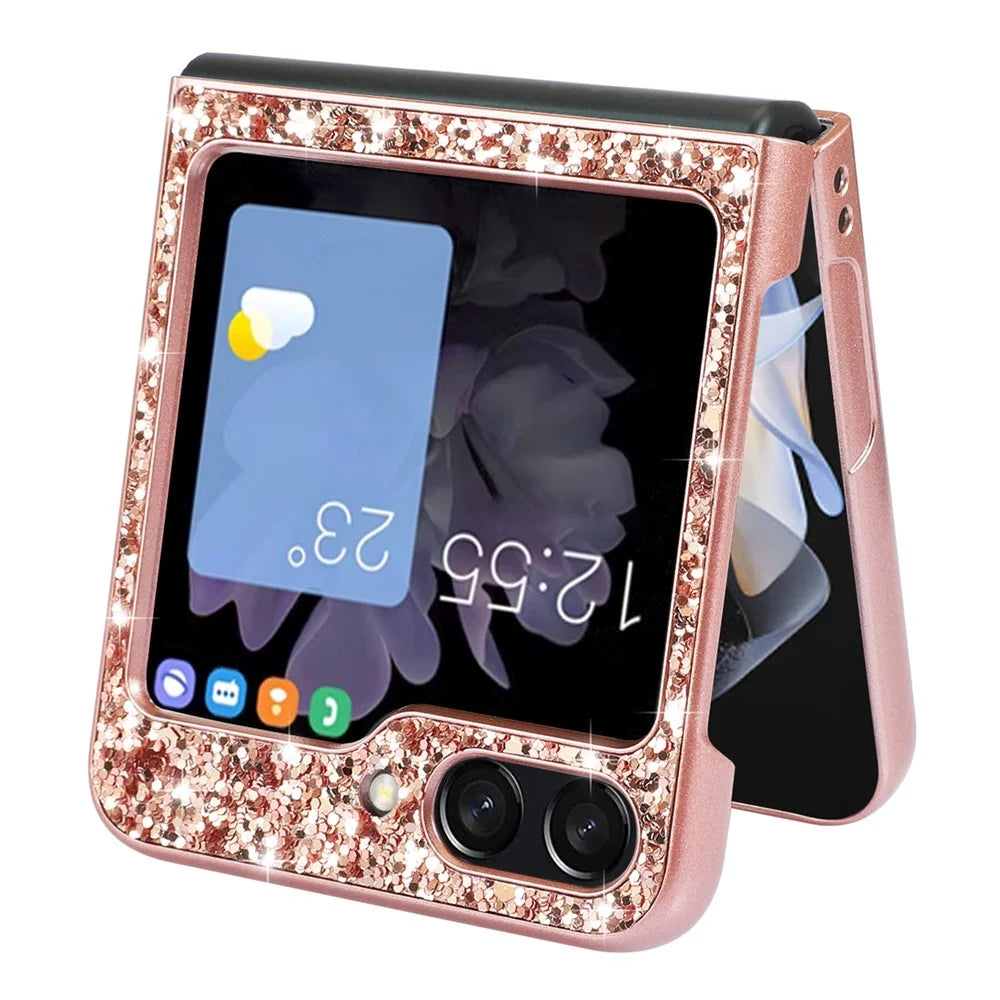 For Samsung Galaxy Z Flip7 FE 5G / Z Flip6 5G Case Electroplating TPU Frame PC Back Glitter Phone Cover - Rose Gold - 2