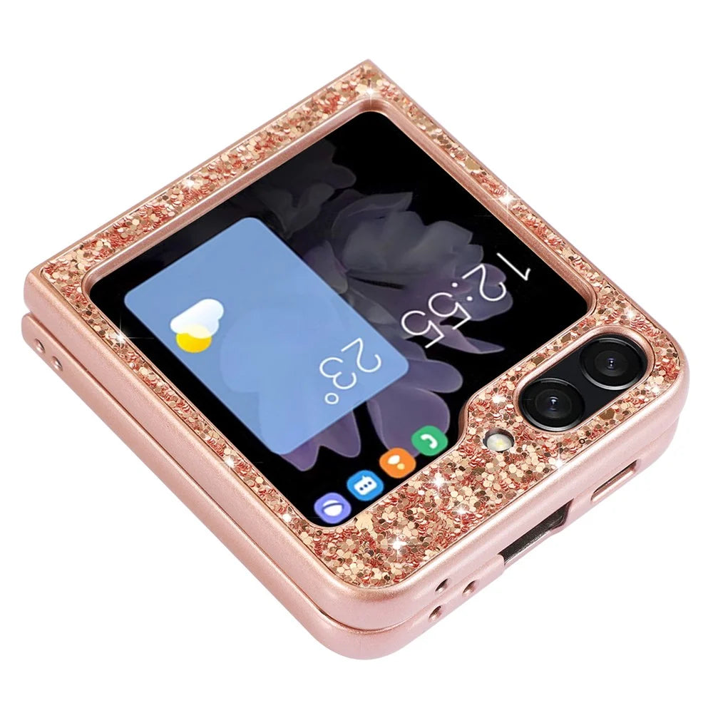 For Samsung Galaxy Z Flip7 FE 5G / Z Flip6 5G Case Electroplating TPU Frame PC Back Glitter Phone Cover - Rose Gold - 3