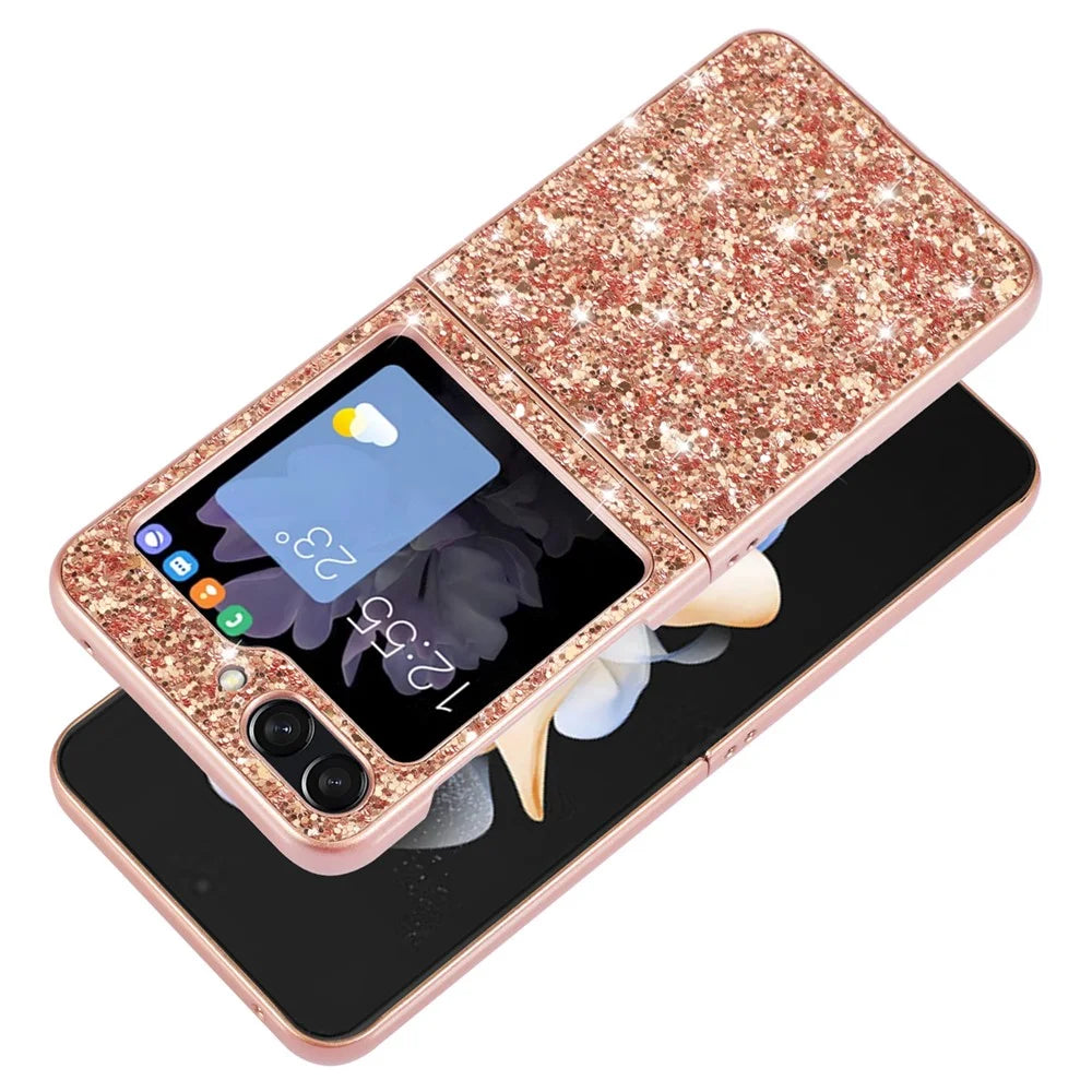 For Samsung Galaxy Z Flip7 FE 5G / Z Flip6 5G Case Electroplating TPU Frame PC Back Glitter Phone Cover - Rose Gold - 5